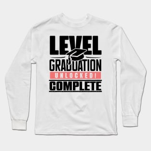 Cap of Triumph: Level Complete, Graduation Unlocked in Monochrome and Red Long Sleeve T-Shirt